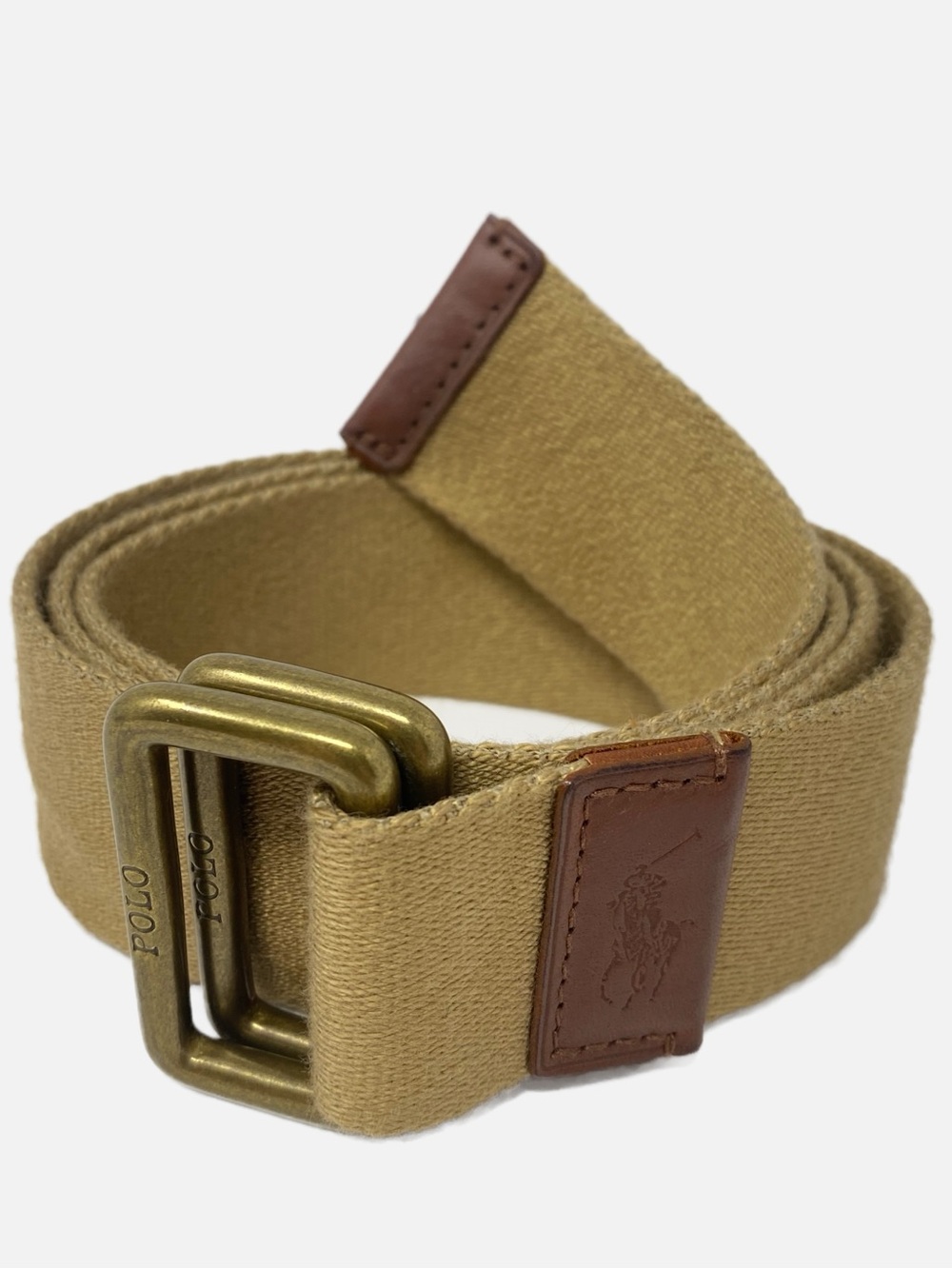 Polo Ralph Lauren Canvas Web Belt D Ring Leather Khaki Unisex Small